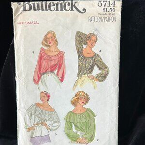 BUTTERICK 70'S BOHO LONG SLEVE WOMENS PEASENT BLOUSE PATTERN 5714 SIZE SMALL